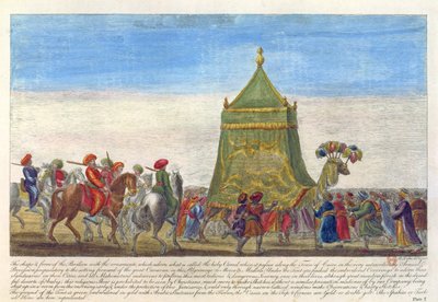 Parata religiosa che celebra la partenza annuale per la Mecca da Antiquities and Views in Greece and Egypt scritto da Richard Dalton, 1701 da English School